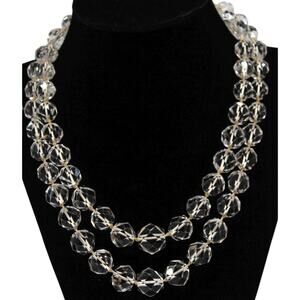 Genuine Rock Crystal Graduated Faceted Bead Necklace • 925 Fish Hook Clasp • 16"